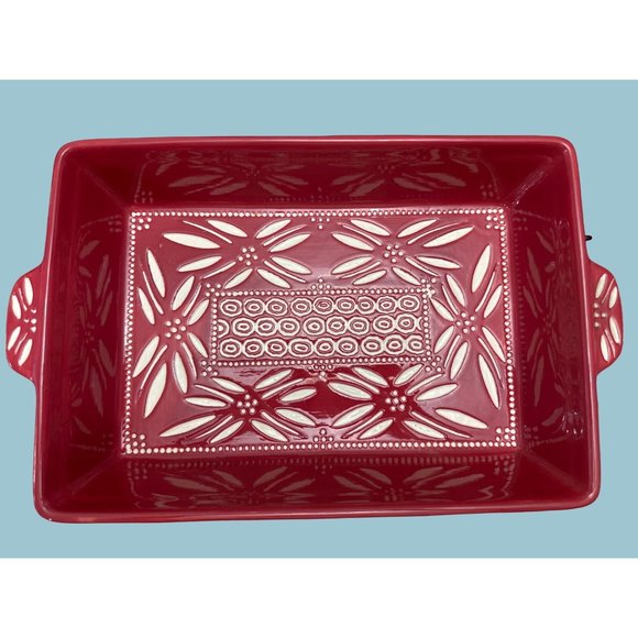 Temptations by Tara Red Carved Old World Poinsettia 3 Piece Casserole Dish - Picture 2 of 9